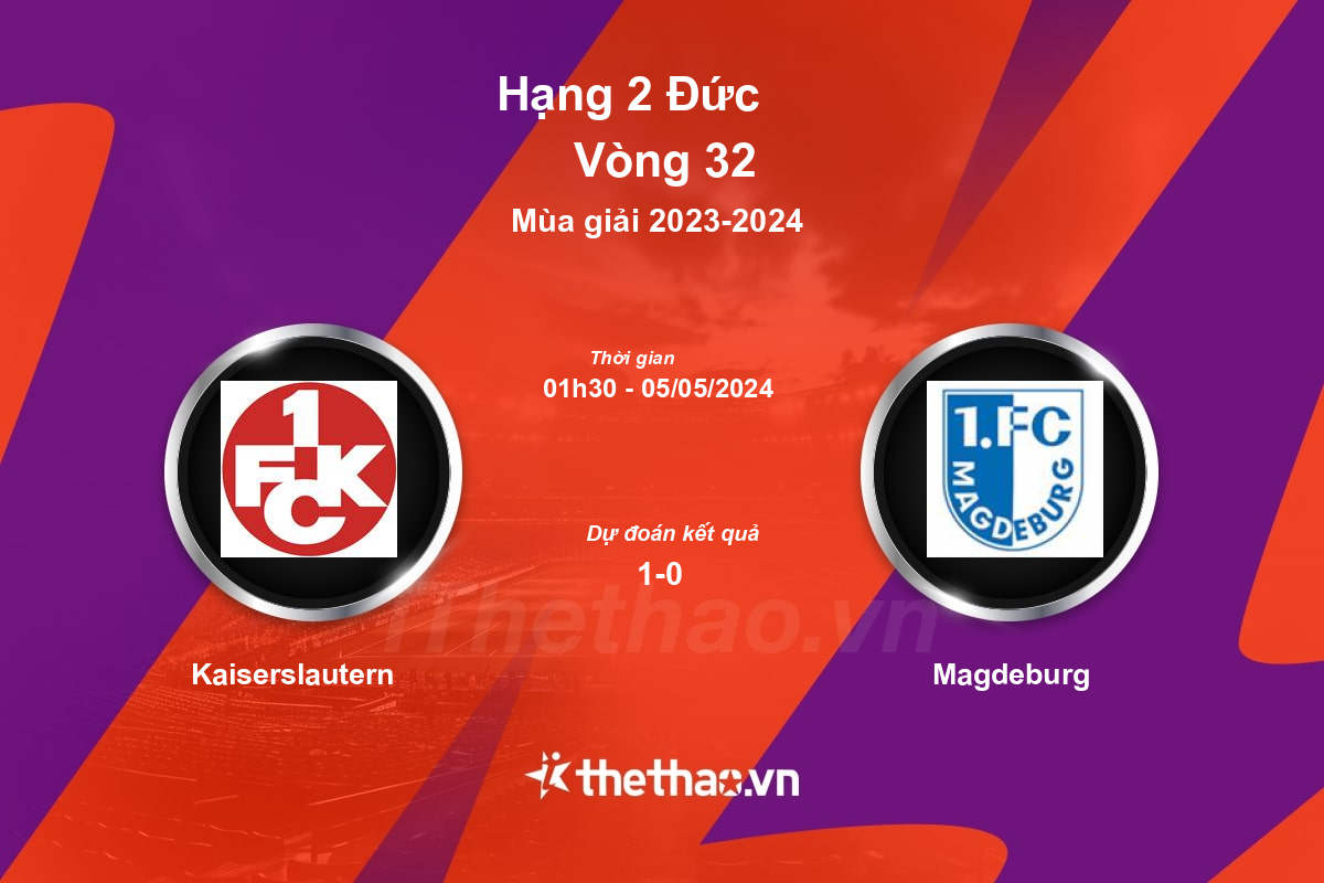 Nhận định, soi kèo Kaiserslautern vs Magdeburg, 01:30 ngày 05/05/2024 Hạng 2 Đức 2023-2024