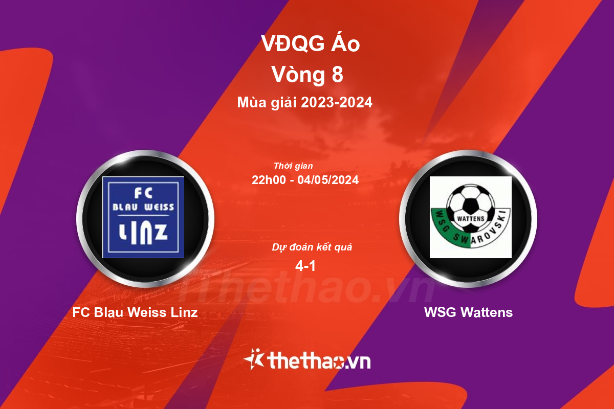 Nhận định, soi kèo FC Blau Weiss Linz vs WSG Wattens, 22:00 ngày 04/05/2024 VĐQG Áo 2023-2024