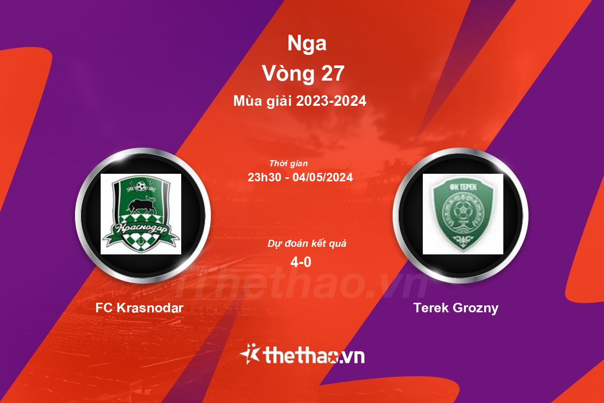 Nhận định, soi kèo FC Krasnodar vs Terek Grozny, 23:30 ngày 04/05/2024 Nga 2023-2024
