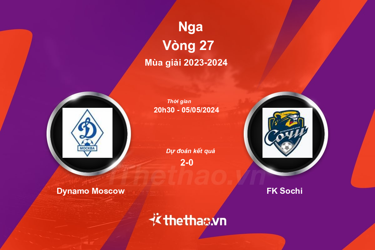 Nhận định, soi kèo Dynamo Moscow vs FK Sochi, 20:30 ngày 05/05/2024 Nga 2023-2024