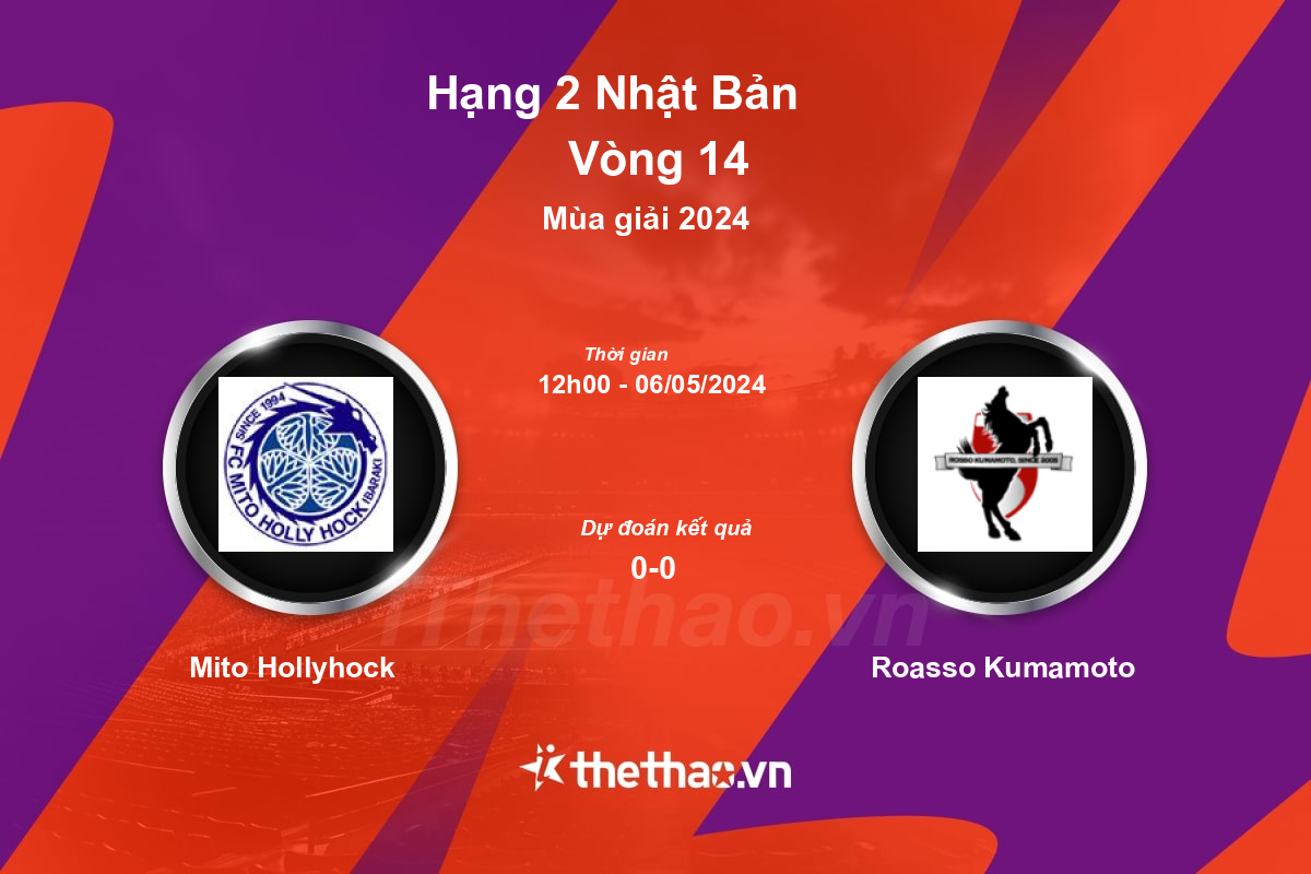 Nhận định, soi kèo Mito Hollyhock vs Roasso Kumamoto, 12:00 ngày 06/05/2024 Hạng 2 Nhật Bản 2024