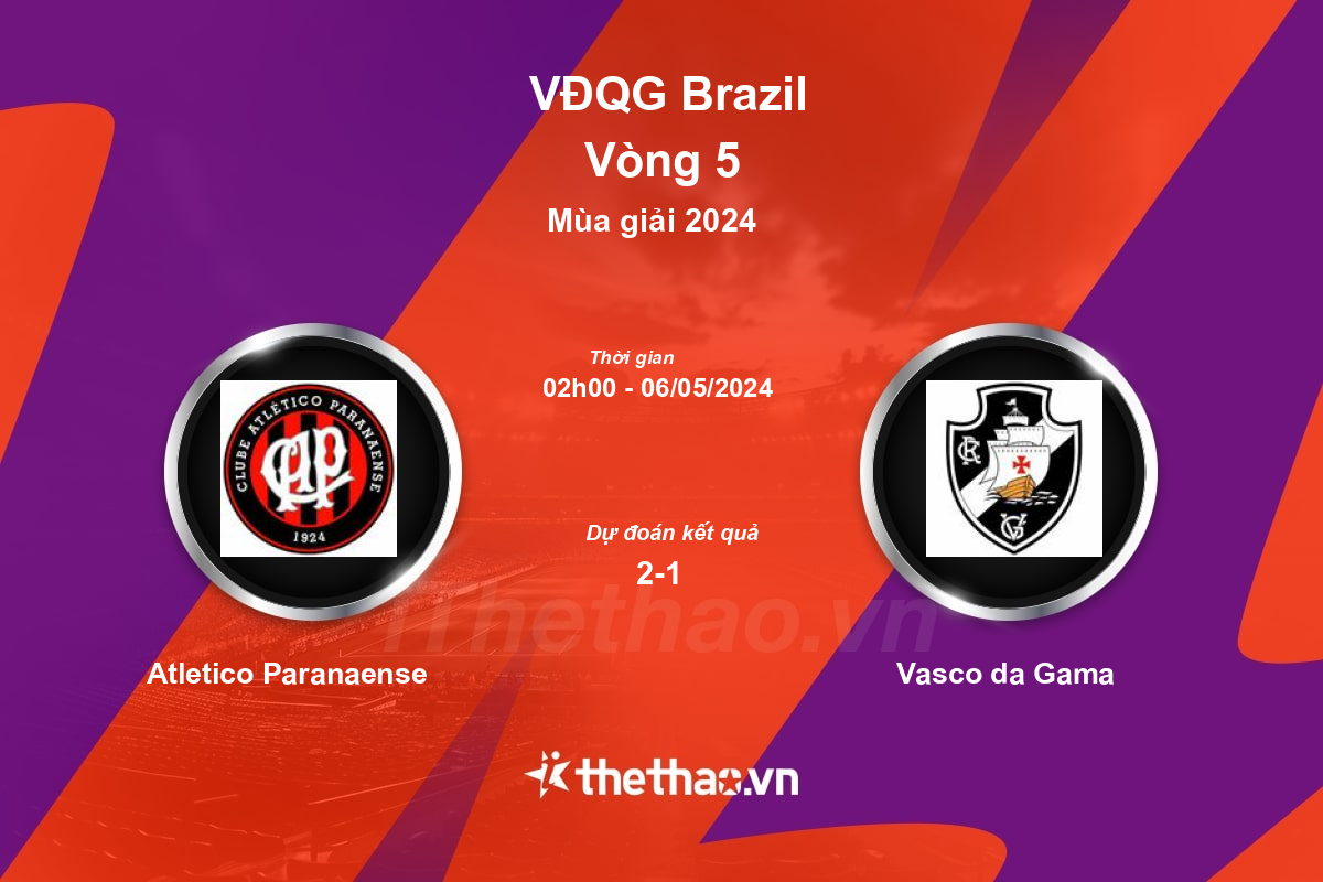 Nhận định, soi kèo Atletico Paranaense vs Vasco da Gama, 02:00 ngày 06/05/2024 VĐQG Brazil 2024