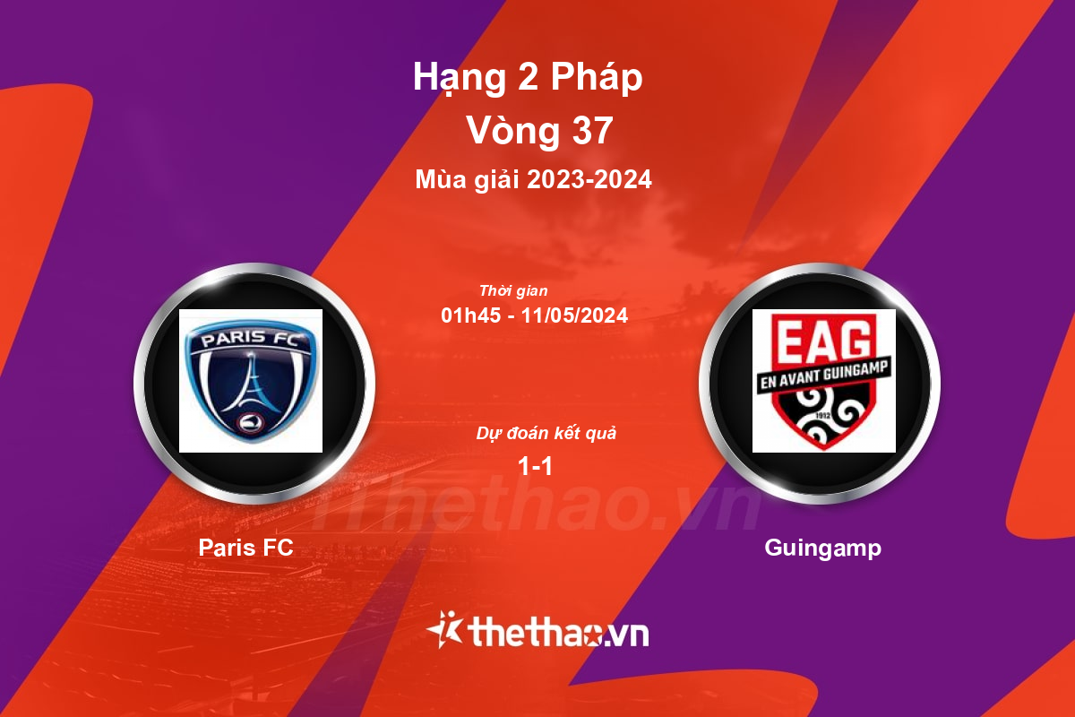 Nhận định, soi kèo Paris FC vs Guingamp, 01:45 ngày 11/05/2024 Hạng 2 Pháp 2023-2024