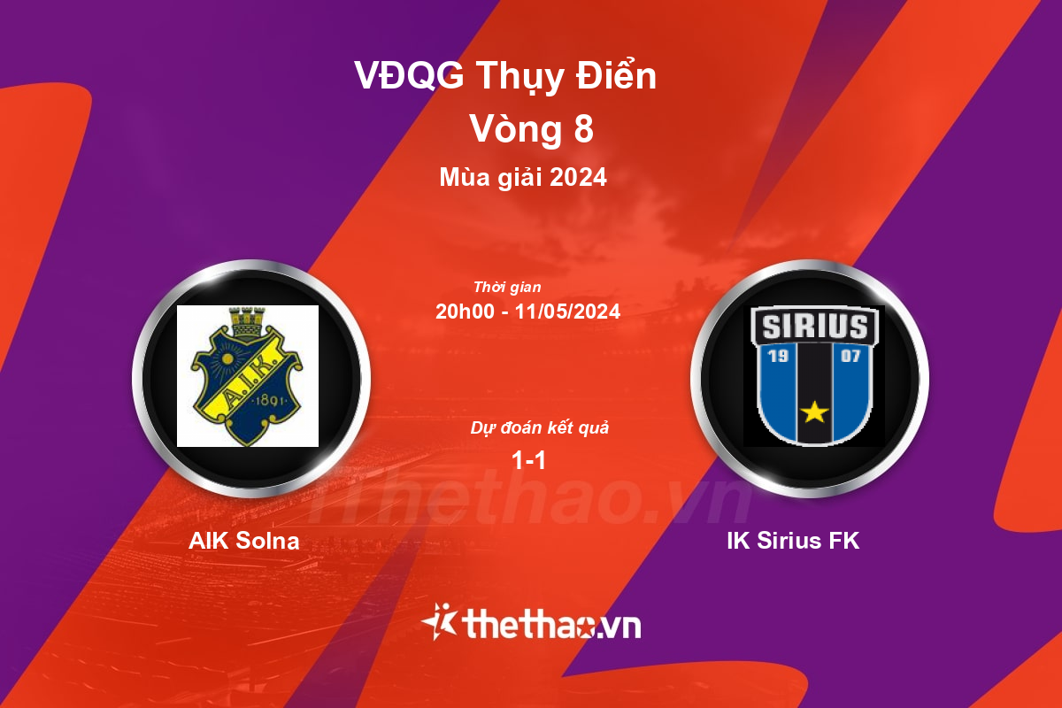 Nhận định, soi kèo AIK Solna vs IK Sirius FK, 20:00 ngày 11/05/2024 VĐQG Thụy Điển 2024