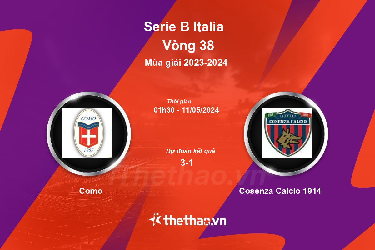 Nhận định, soi kèo Como vs Cosenza Calcio 1914, 01:30 ngày 11/05/2024 Serie B Italia 2023-2024