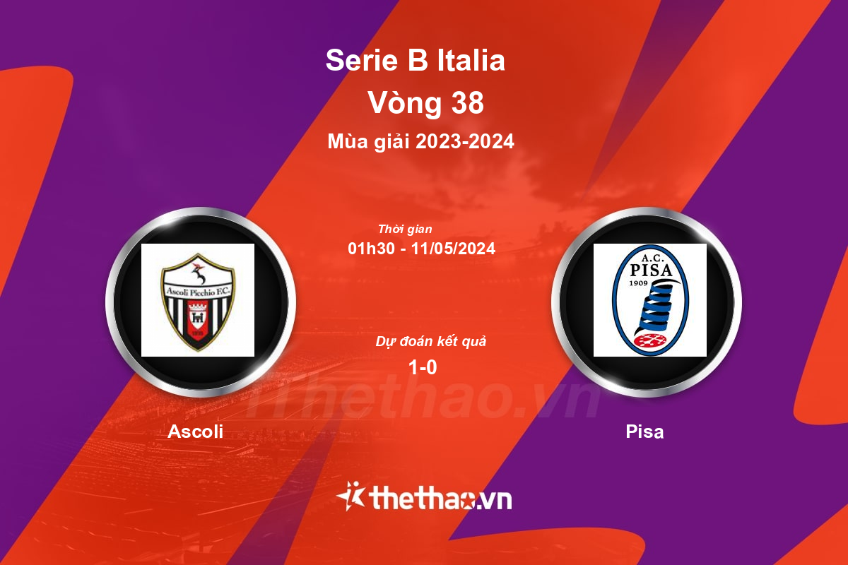 Nhận định, soi kèo Ascoli vs Pisa, 01:30 ngày 11/05/2024 Serie B Italia 2023-2024