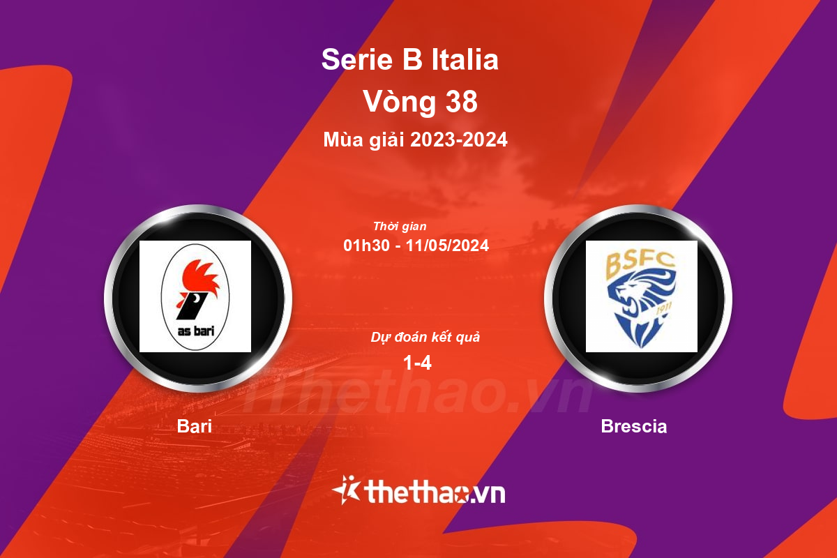 Nhận định, soi kèo Bari vs Brescia, 01:30 ngày 11/05/2024 Serie B Italia 2023-2024