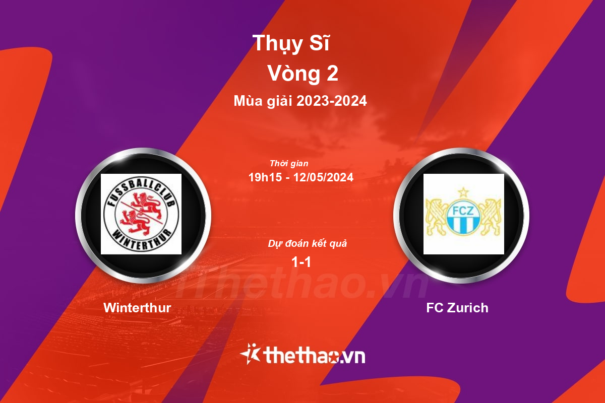 Nhận định, soi kèo Winterthur vs FC Zurich, 19:15 ngày 12/05/2024 Thụy Sĩ 2023-2024