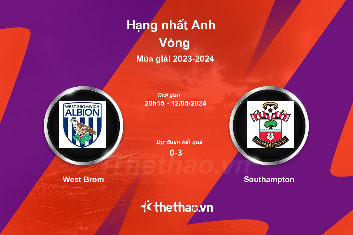 Nhận định, soi kèo West Brom vs Southampton, 20:15 ngày 12/05/2024 Hạng nhất Anh 2023-2024