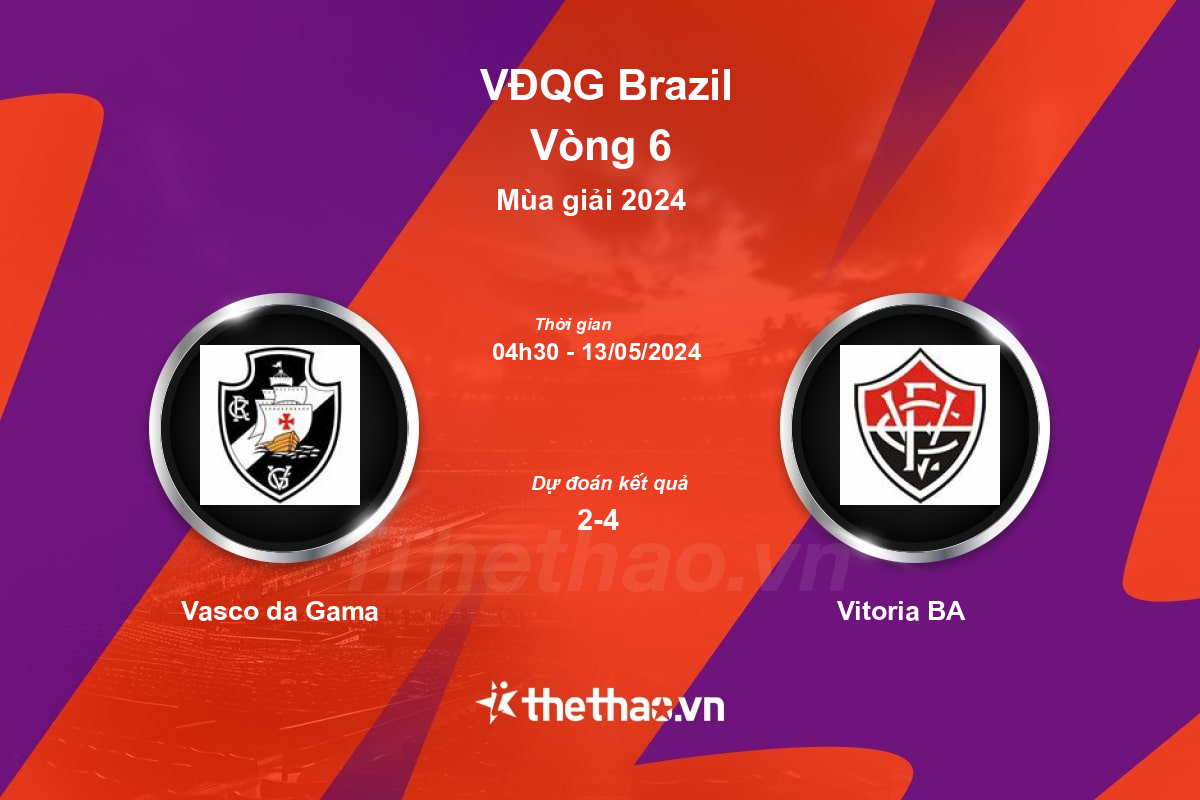 Nhận định, soi kèo Vasco da Gama vs Vitoria BA, 04:30 ngày 13/05/2024 VĐQG Brazil 2024