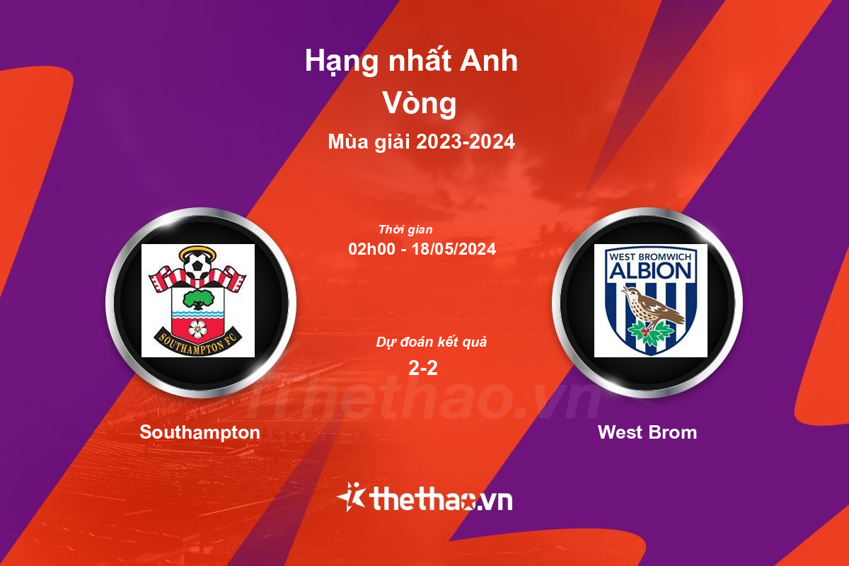 Nhận định, soi kèo Southampton vs West Brom, 02:00 ngày 18/05/2024 Hạng nhất Anh 2023-2024
