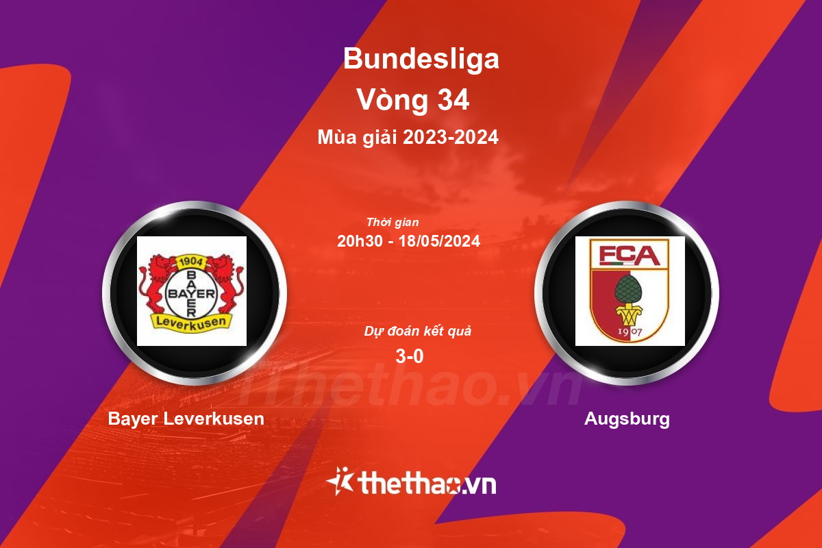 Nhận định, soi kèo Bayer Leverkusen vs Augsburg, 20:30 ngày 18/05/2024 Bundesliga 2023-2024