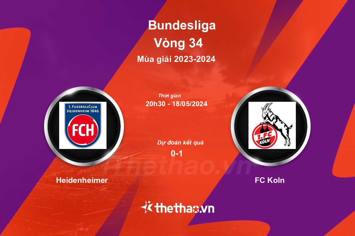 Nhận định, soi kèo Heidenheimer vs FC Koln, 20:30 ngày 18/05/2024 Bundesliga 2023-2024