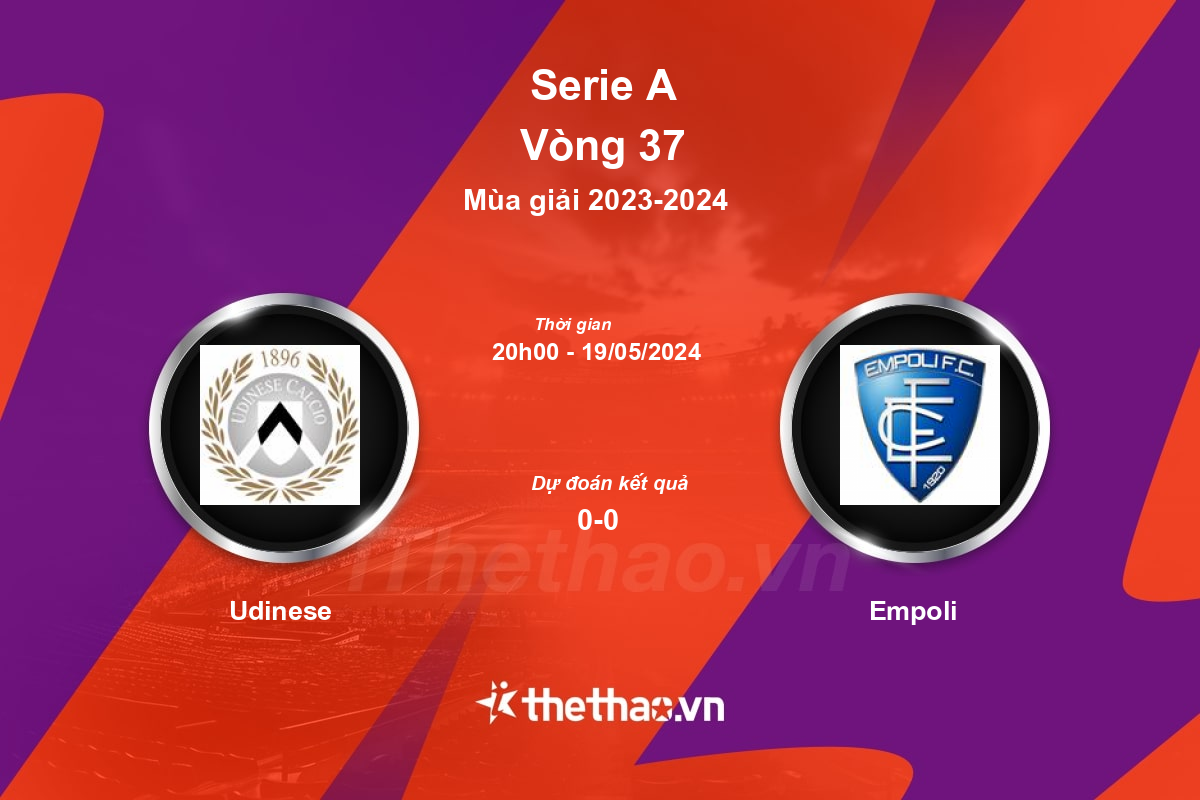 Nhận định, soi kèo Udinese vs Empoli, 20:00 ngày 19/05/2024 Serie A 2023-2024