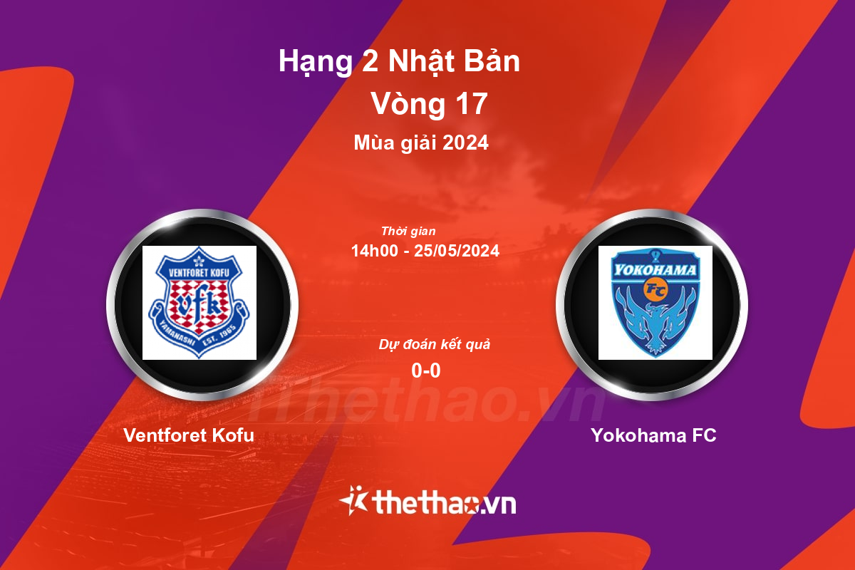 Nhận định, soi kèo Ventforet Kofu vs Yokohama FC, 14:00 ngày 25/05/2024 Hạng 2 Nhật Bản 2024