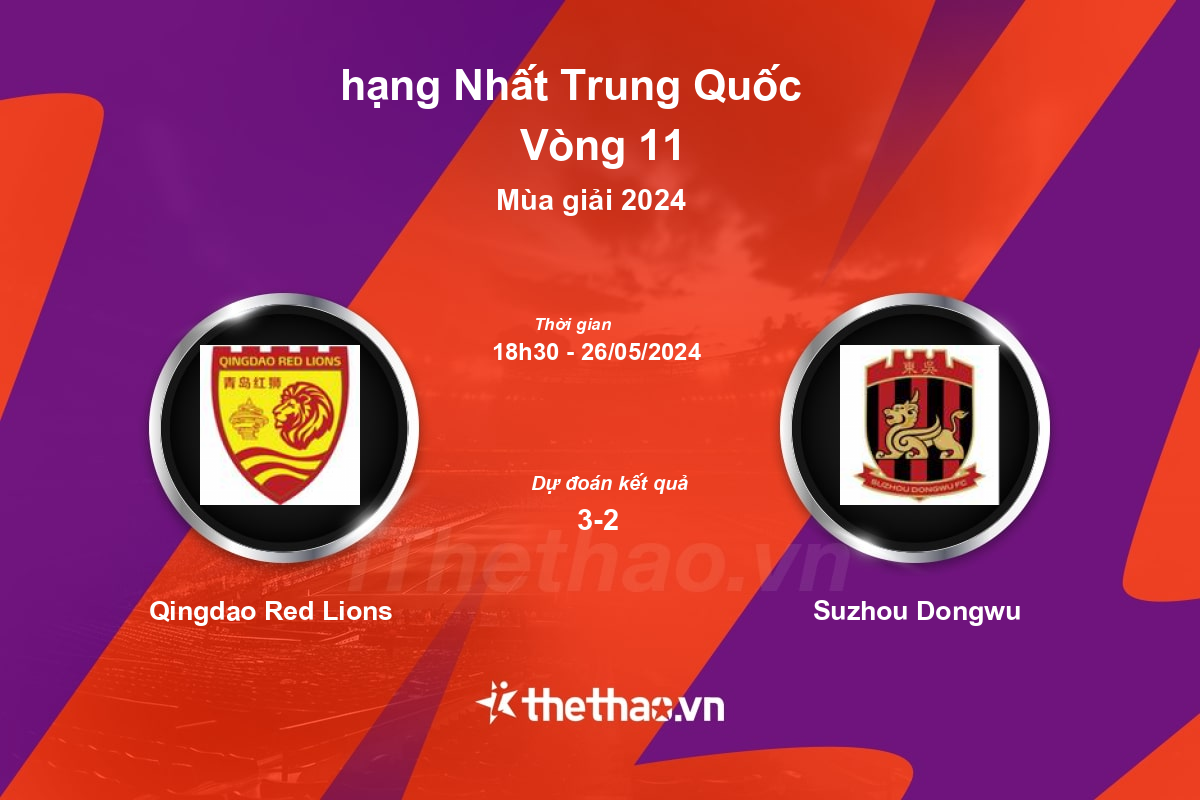 Nhận định, soi kèo Qingdao Red Lions vs Suzhou Dongwu, 18:30 ngày 26/05/2024 hạng Nhất Trung Quốc 2024