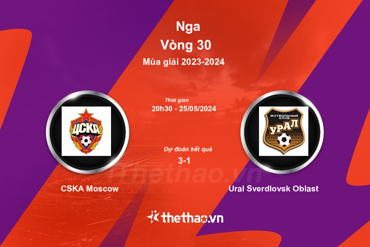 Nhận định, soi kèo CSKA Moscow vs Ural Sverdlovsk Oblast, 20:30 ngày 25/05/2024 Nga 2023-2024
