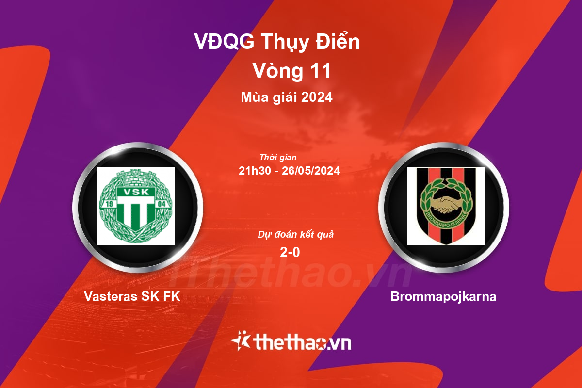 Nhận định, soi kèo Vasteras SK FK vs Brommapojkarna, 21:30 ngày 26/05/2024 VĐQG Thụy Điển 2024