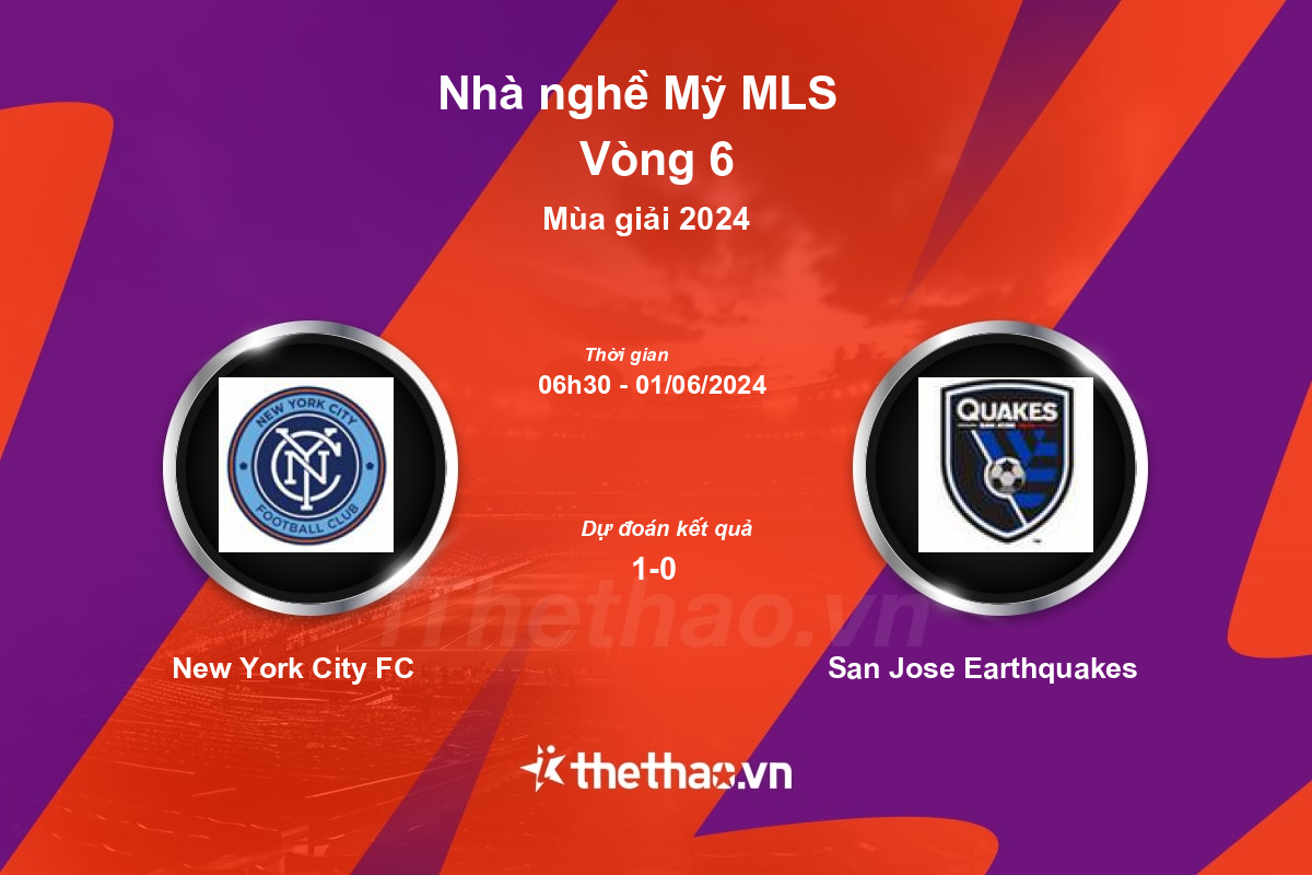 Nhận định, soi kèo New York City FC vs San Jose Earthquakes, 06:30 ngày 01/06/2024 Nhà nghề Mỹ MLS 2024