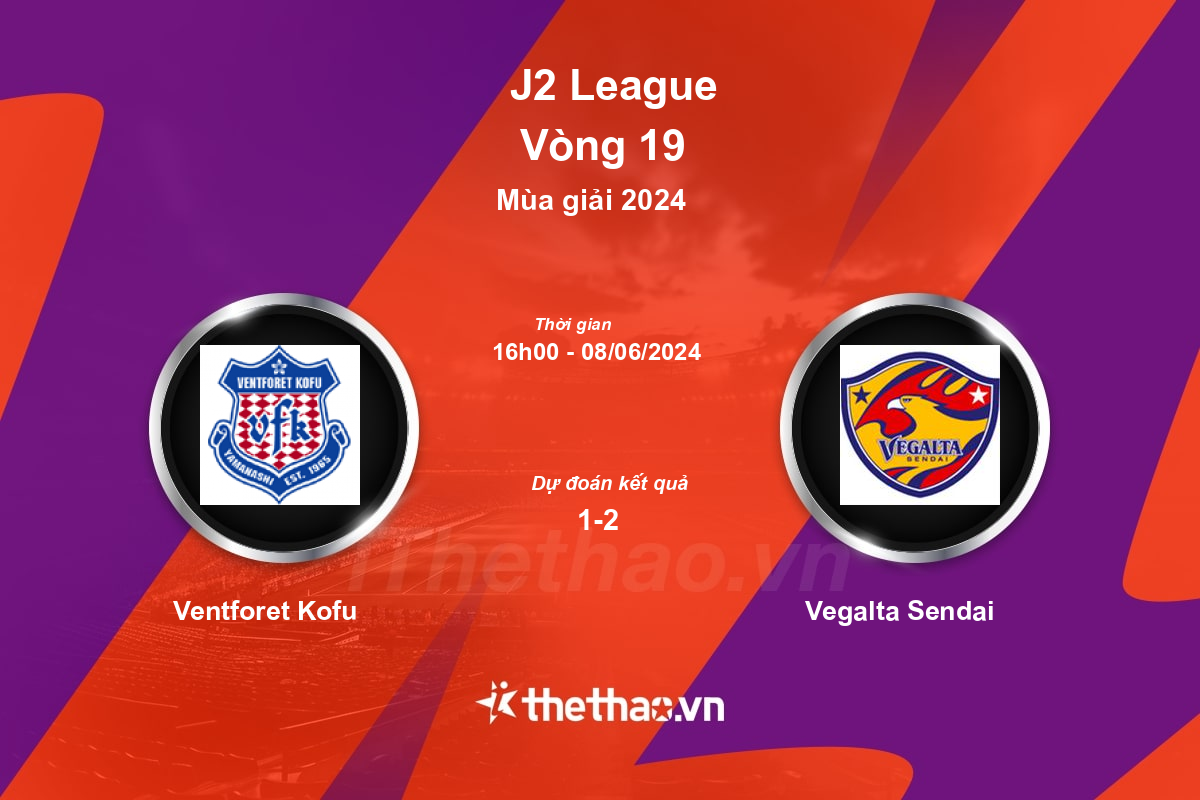 Nhận định, soi kèo Ventforet Kofu vs Vegalta Sendai, 16:00 ngày 08/06/2024 Hạng 2 Nhật Bản 2024