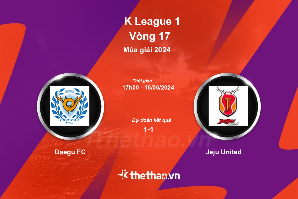 Nhận định, soi kèo Daegu FC vs Jeju United, 17:00 ngày 16/06/2024 Hàn Quốc 2024