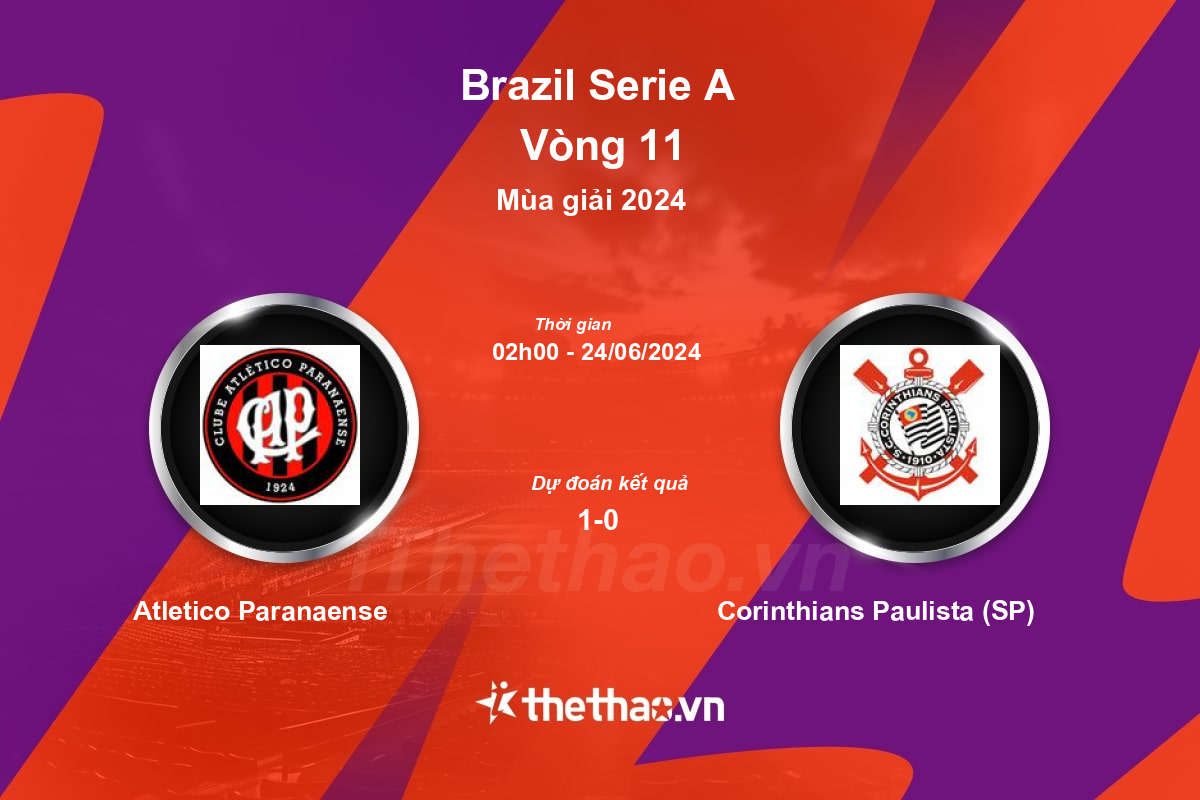 Nhận định, soi kèo Atletico Paranaense vs Corinthians Paulista (SP), 02:00 ngày 24/06/2024 VĐQG Brazil 2024