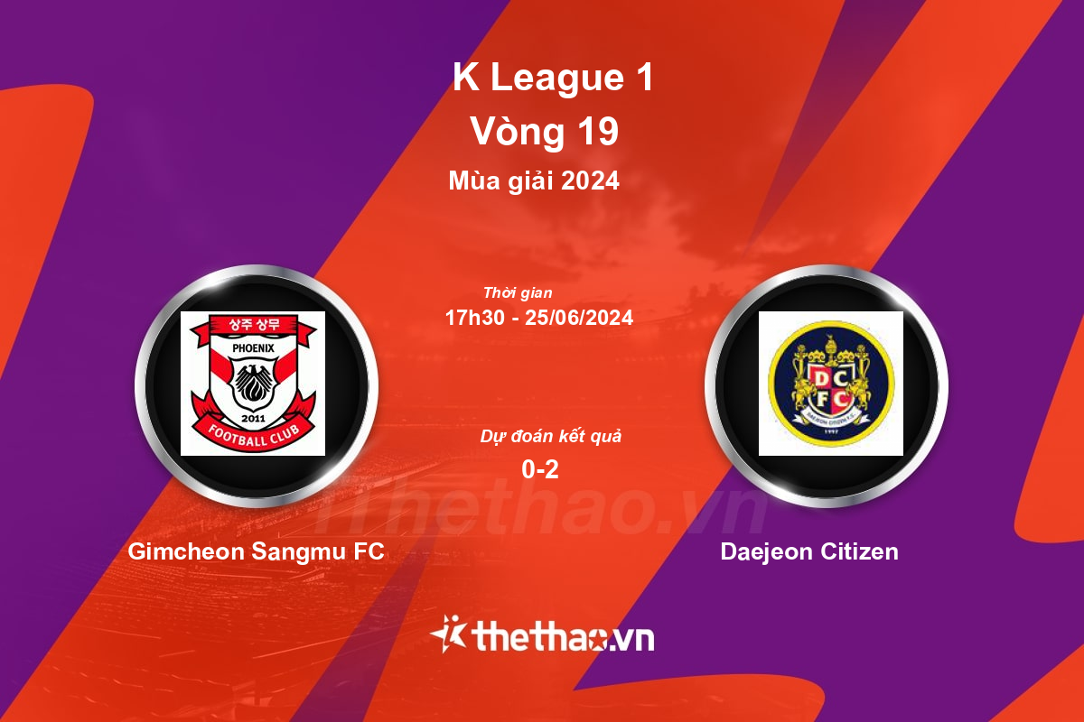 Nhận định, soi kèo Gimcheon Sangmu FC vs Daejeon Citizen, 17:30 ngày 25/06/2024 Hàn Quốc 2024