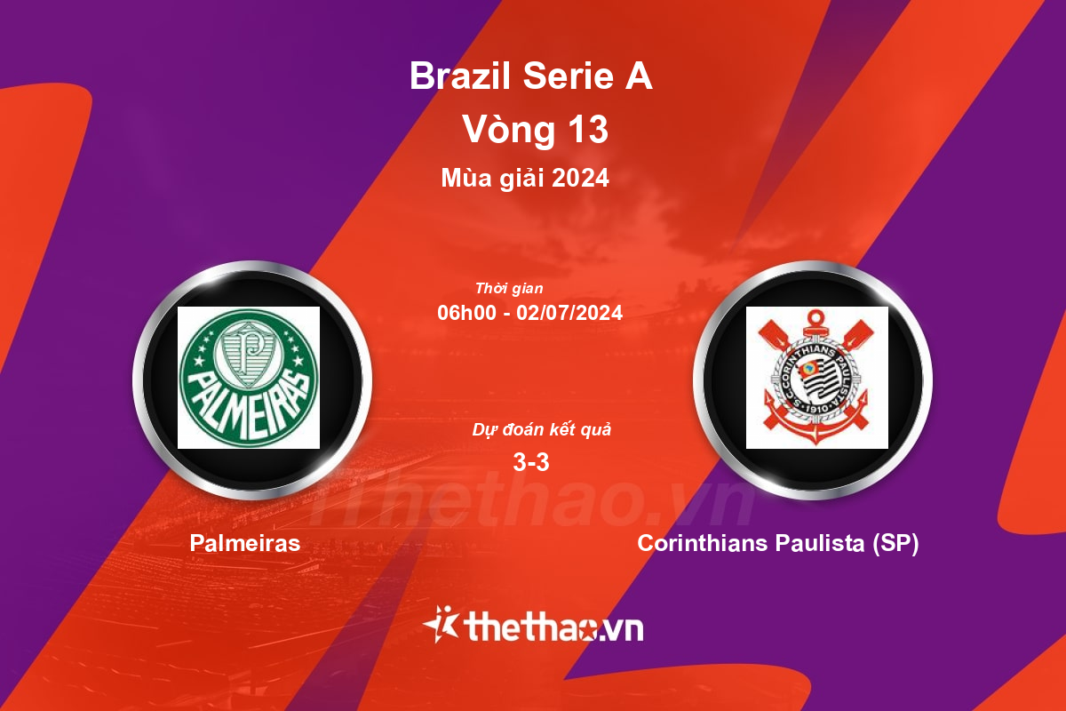 Nhận định, soi kèo Palmeiras vs Corinthians Paulista (SP), 06:00 ngày 02/07/2024 VĐQG Brazil 2024