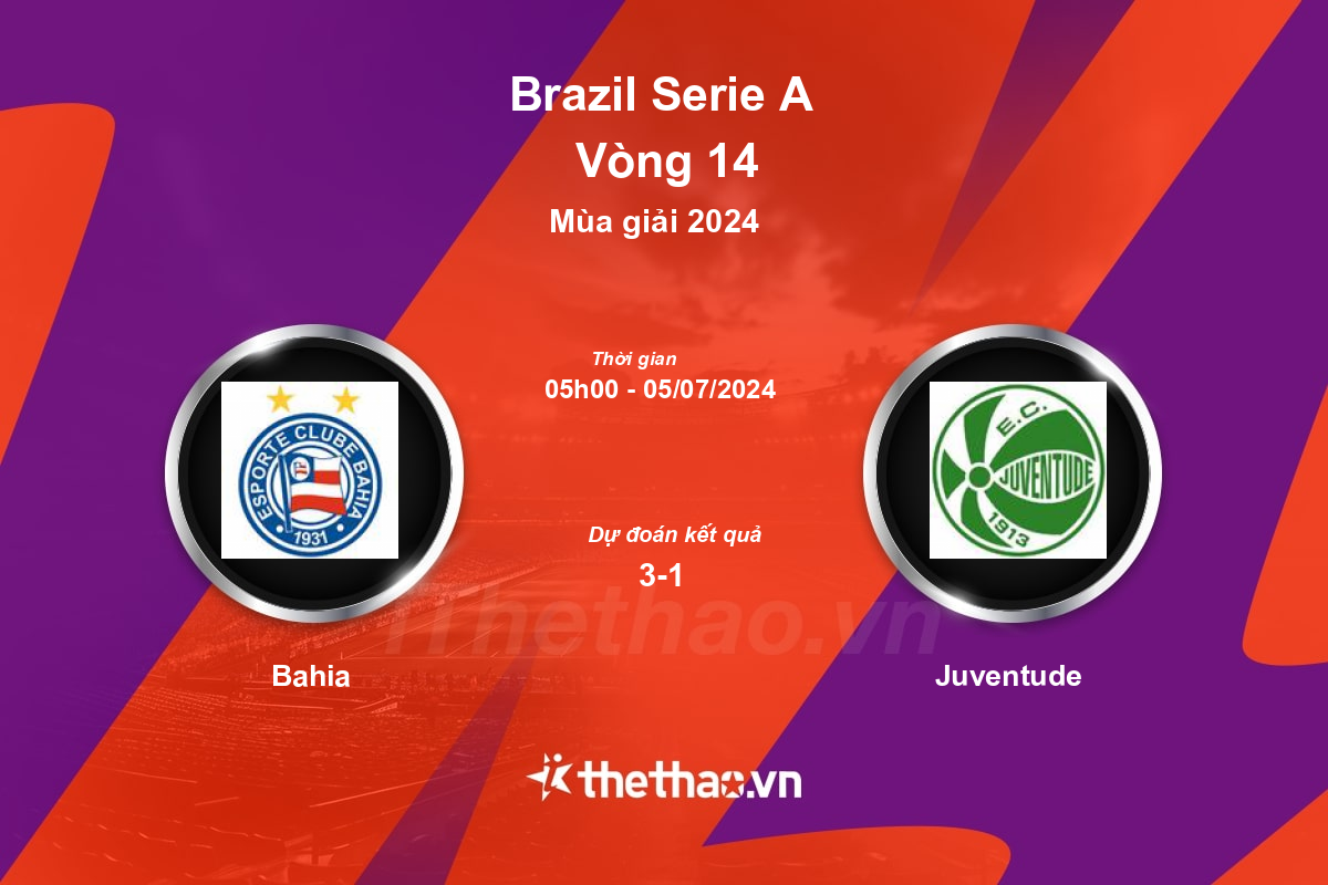 Nhận định, soi kèo Bahia vs Juventude, 05:00 ngày 05/07/2024 VĐQG Brazil 2024