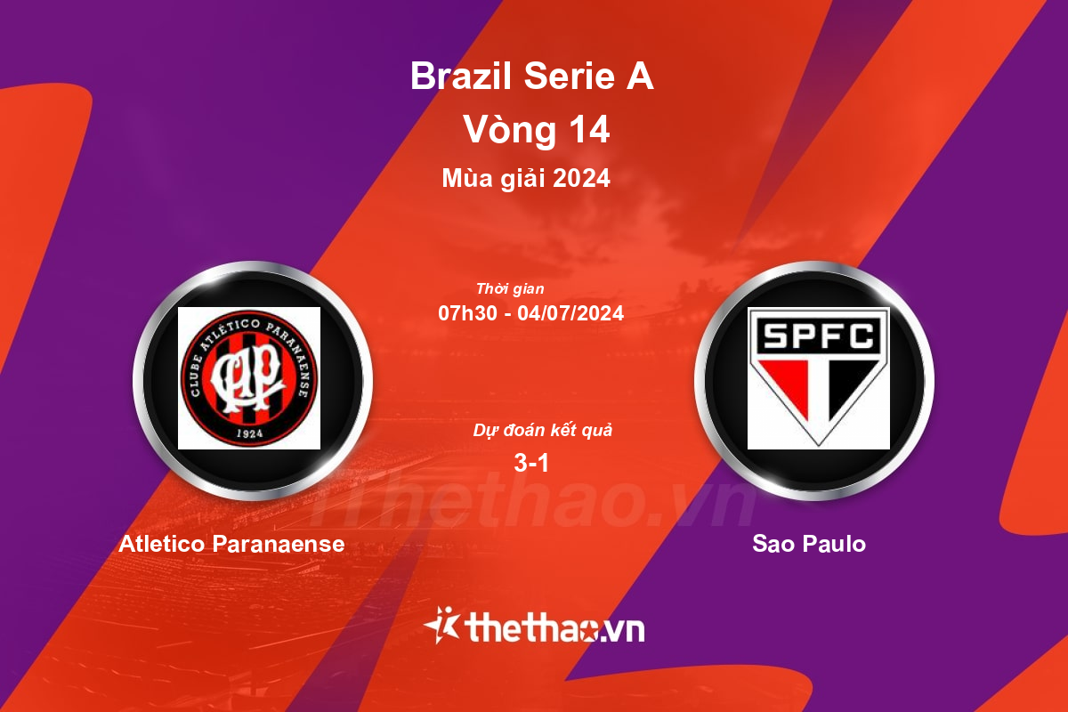 Nhận định, soi kèo Atletico Paranaense vs Sao Paulo, 07:30 ngày 04/07/2024 VĐQG Brazil 2024