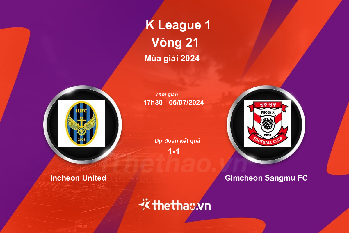 Nhận định, soi kèo Incheon United vs Gimcheon Sangmu FC, 17:30 ngày 05/07/2024 Hàn Quốc 2024