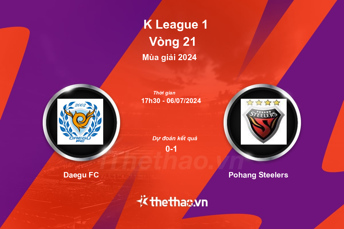 Nhận định, soi kèo Daegu FC vs Pohang Steelers, 17:30 ngày 06/07/2024 Hàn Quốc 2024