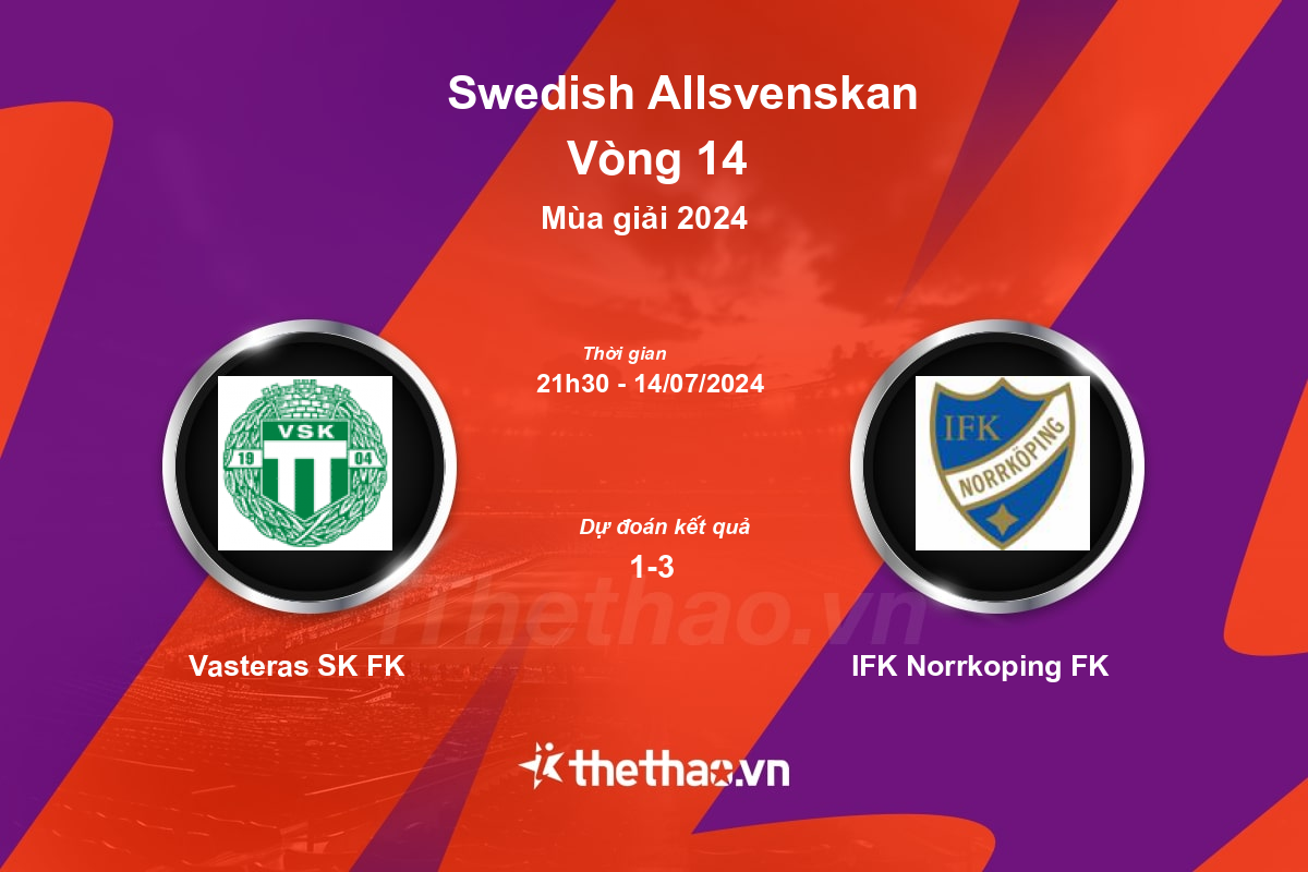 Nhận định, soi kèo Vasteras SK FK vs IFK Norrkoping FK, 21:30 ngày 14/07/2024 VĐQG Thụy Điển 2024