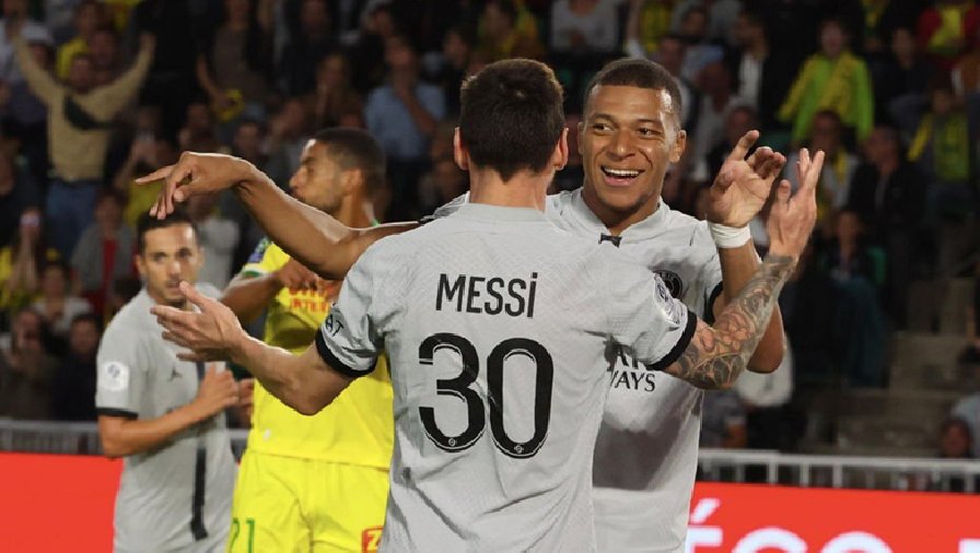 Kết quả Nantes vs PSG: Song tấu Messi - Mbappe thăng hoa, nhà ĐKVĐ thắng dễ