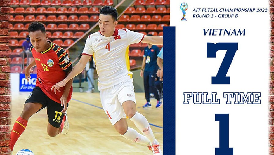 Futsal Việt Nam huỷ diệt Timor Leste 7-1, vươn lên dẫn đầu bảng B giải vô địch Đông Nam Á 2022