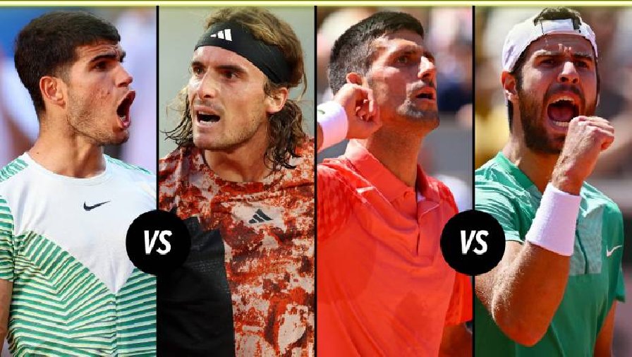 Lịch thi đấu tennis Tứ kết Roland Garros 2023: Djokovic vs Khachanov, Alcaraz vs Tsitsipas