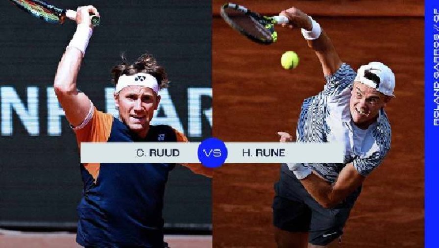 Trực tiếp tennis Ruud vs Rune, Tứ kết Roland Garros - 1h15 ngày 8/6