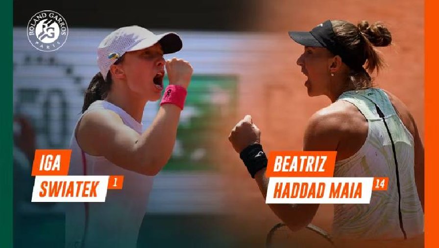 Trực tiếp tennis Swiatek vs Haddad Maia, Bán kết Roland Garros - 21h30 ngày 8/6