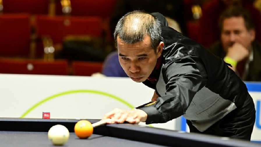 Trần Quyết Chiến có 2 lượt cơ 17 và 15 điểm ở giải billiards đồng đội thế giới