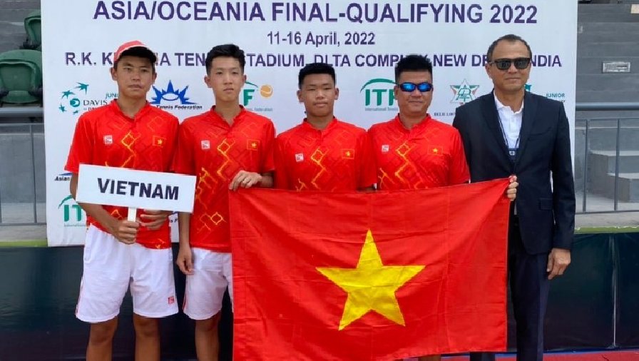 Tuyển quần vợt trẻ Việt Nam đè bẹp Thái Lan ở trận ra quân CK Vòng loại Junior Davis Cup