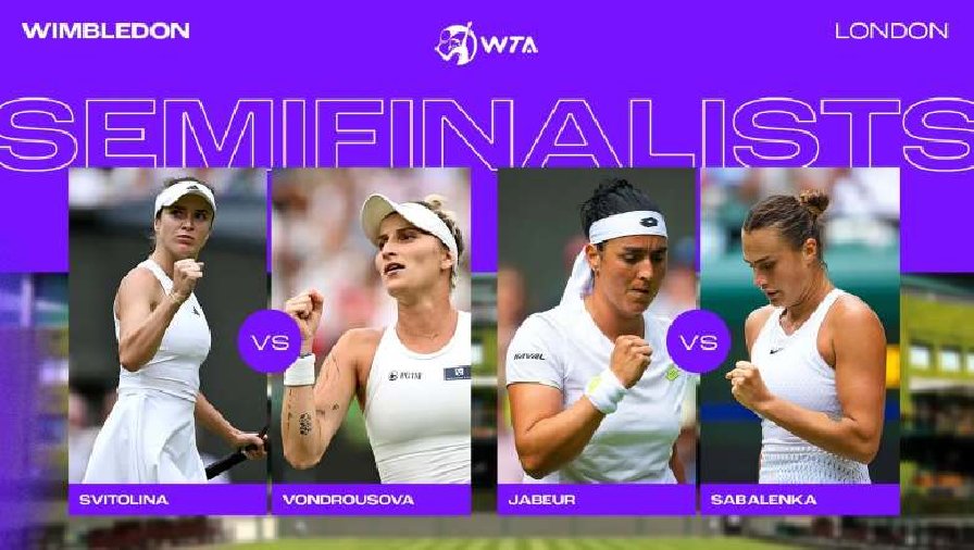Lịch thi đấu tennis hôm nay 13/7: Tứ kết đơn nữ Wimbledon - Sabalenka vs Jabeur