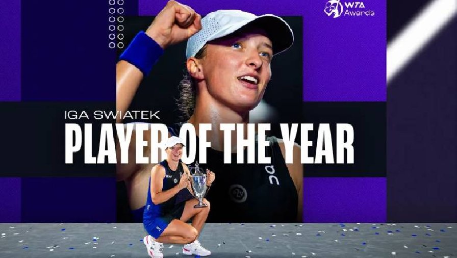 Swiatek lần thứ hai liên tiếp giành giải Tay vợt nữ xuất sắc nhất năm