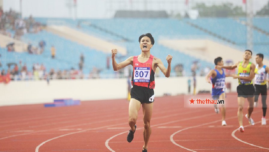 Lương Đức Phước chạy nước rút khó tin, vượt mặt Trần Văn Đảng giành HCV 1.500m nam SEA Games 31