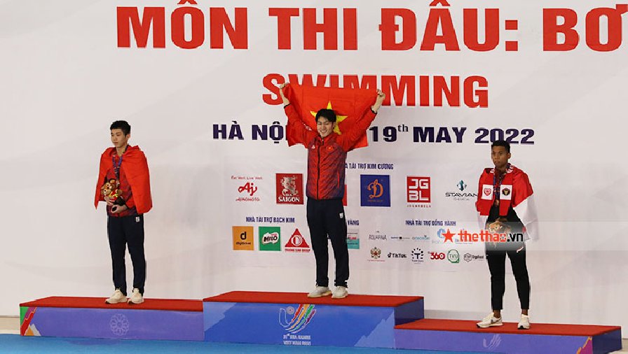 ‘Thần đồng bơi lội’ Hưng Nguyên phá kỷ lục SEA Games, em trai Ánh Viên giành HCB