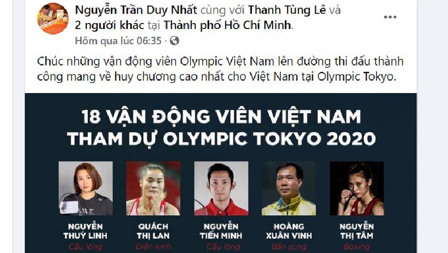 Nguyễn Trần Duy Nhất gửi lời chúc đến Đoàn thể thao Olympic Việt Nam