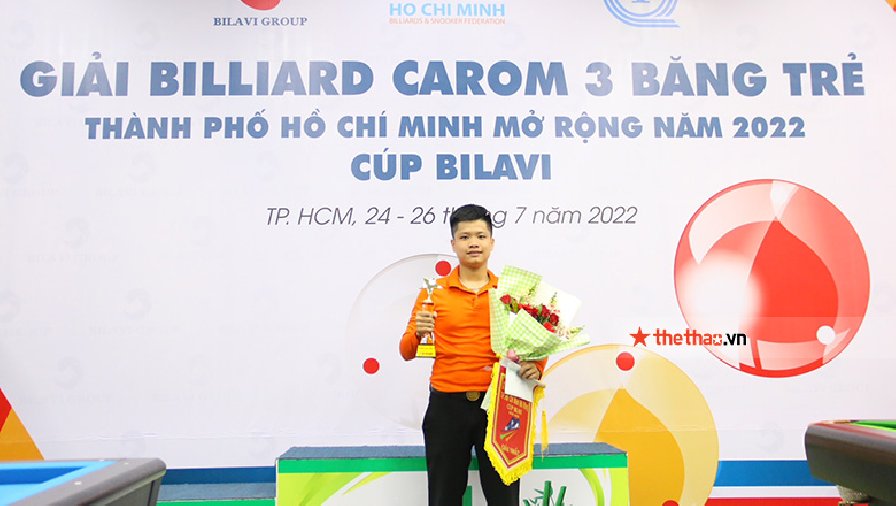 Lê Xuân Ân vô địch Cúp Billiard Carom 3 băng trẻ TP.HCM mở rộng 2022, giành suất dự giải trẻ thế giới 