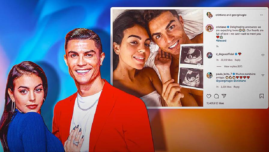Ronaldo 'lập cú đúp' sinh đôi với cô bạn gái Georgina Rodriguez