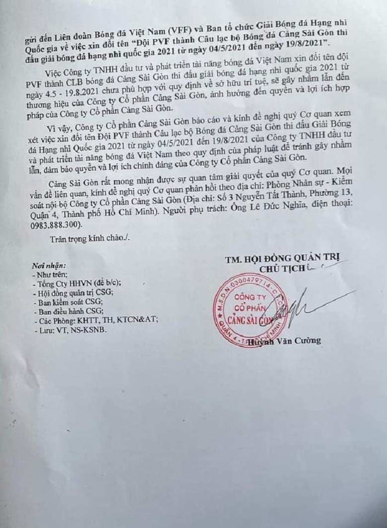 Công ty Cảng Sài Gòn phản đối mạnh mẽ đề xuất đổi tên của CLB PVF - Ảnh 3