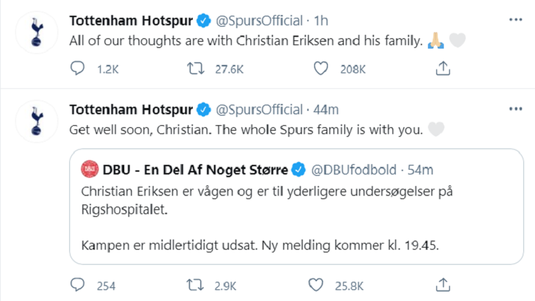 Thế giới bóng đá đồng loạt cầu nguyện cho Eriksen - Ảnh 1