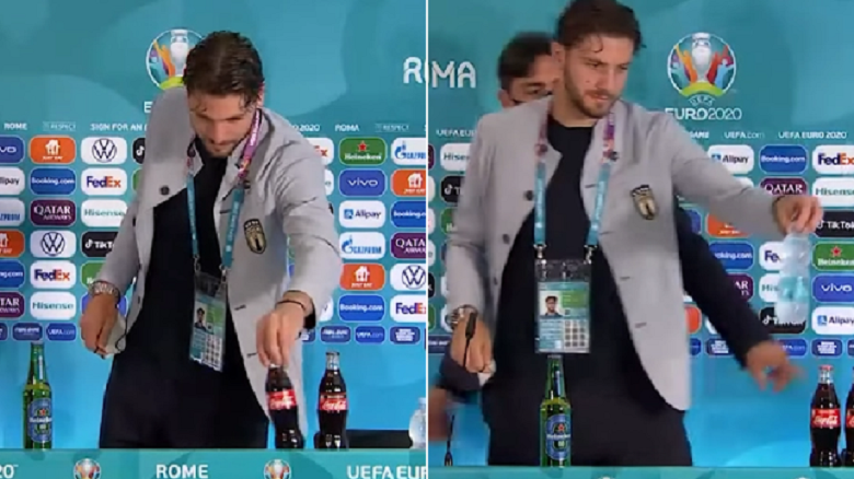 Bắt chước Cristiano Ronaldo, người hùng của ĐT Italia ‘gây hấn’ với Coca-Cola - Ảnh 1